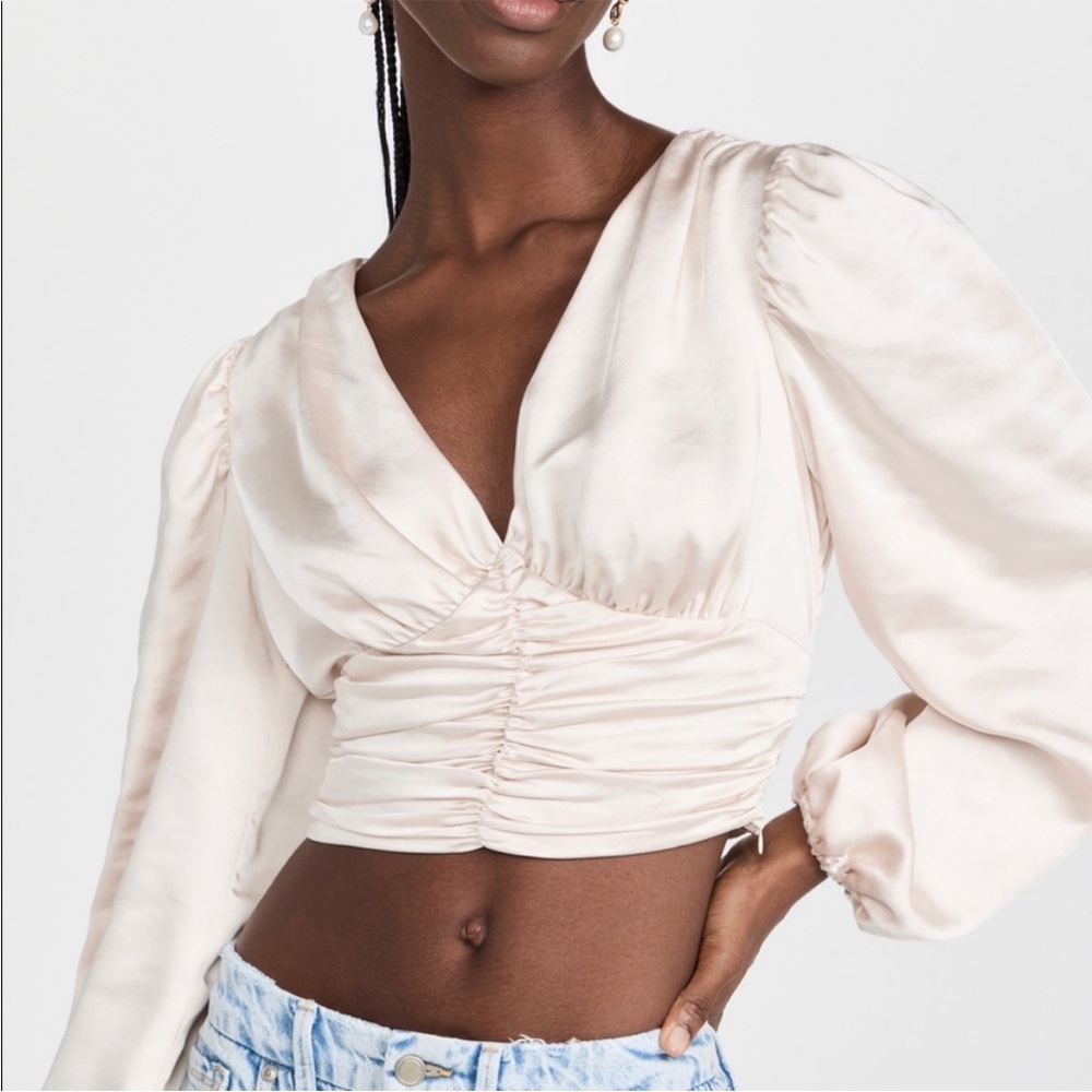 Endless Rose Black Tie Satin Ruched Blouse Cream Women’s Size Large
